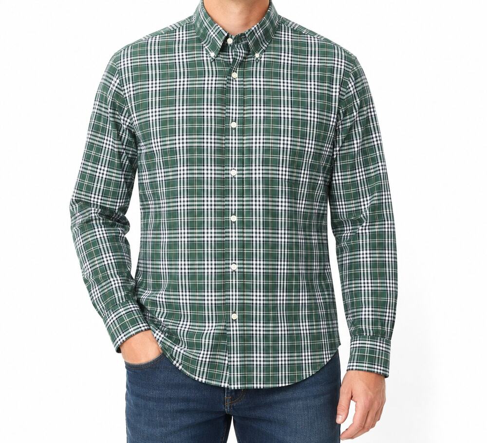Beretta Shirt Mens XL Blue White Green Plaid 100% Cotton Classic Button-Down